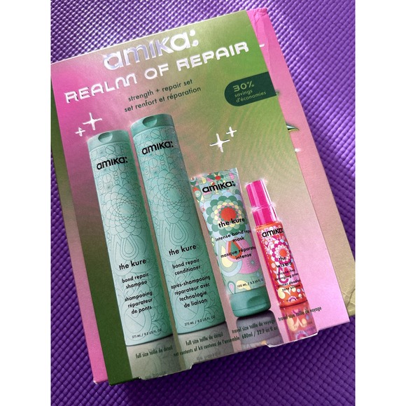Amika Realm of Repair Set: NEW! Shampoo, Conditioner, Mask & Detangler - Picture 1 of 5